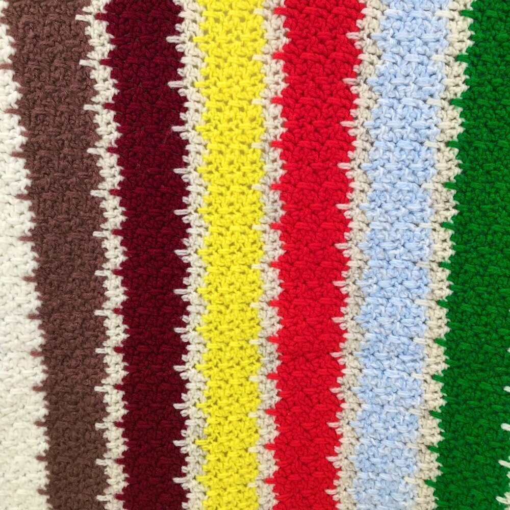 Vintage 1970s Retro Granny Baby Blanket Handmade MCM Colorful Striped Dopamine - Picture 7 of 13